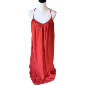 LOFT Orange Rayon Linen Crinkle Maxi Dress Ruffle Hem Medium Beach Summer Boho